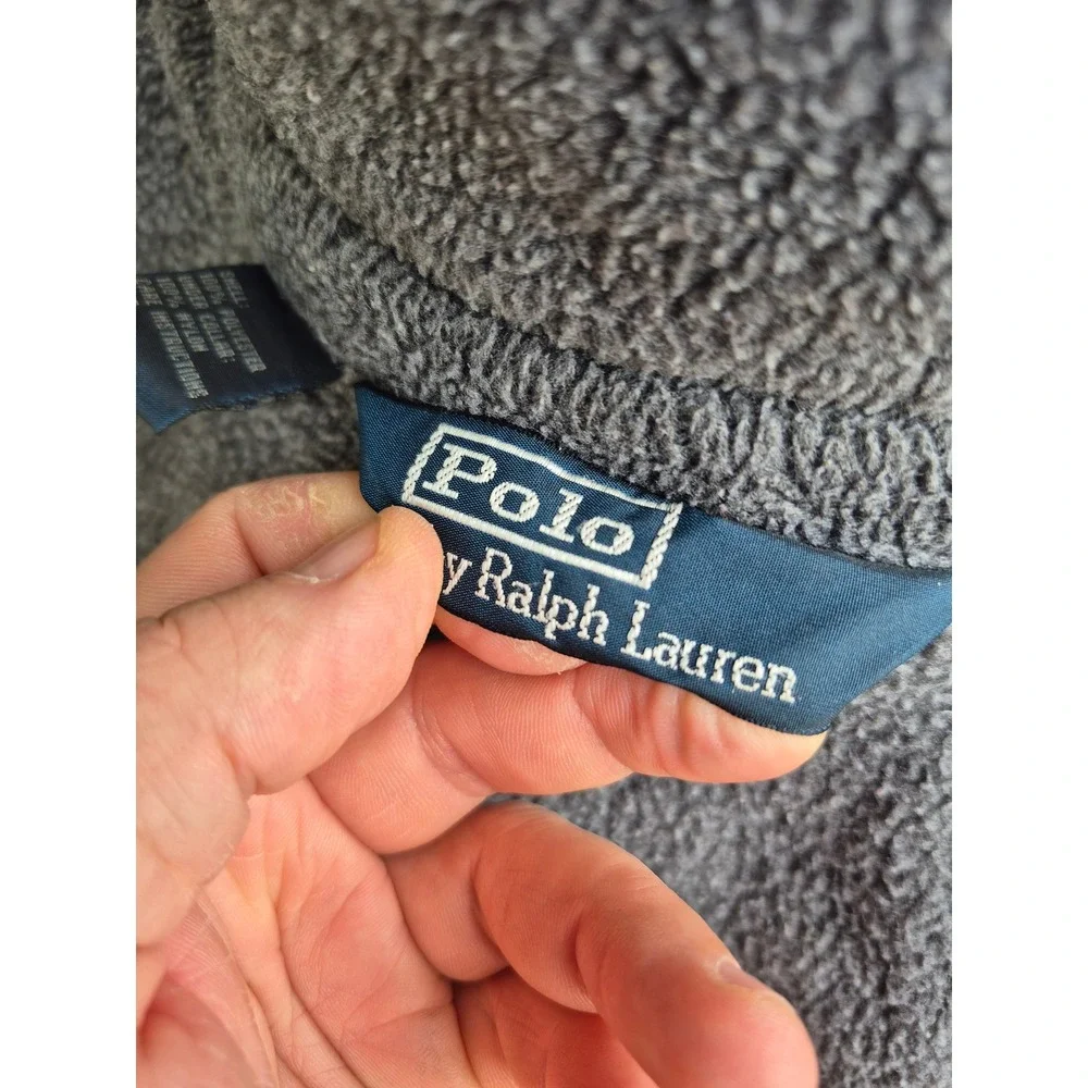 Polo Ralph Lauren Mens Grey Sherpa Fleece Full Zip Jacket Pony Logo VTG‎ Sz XL